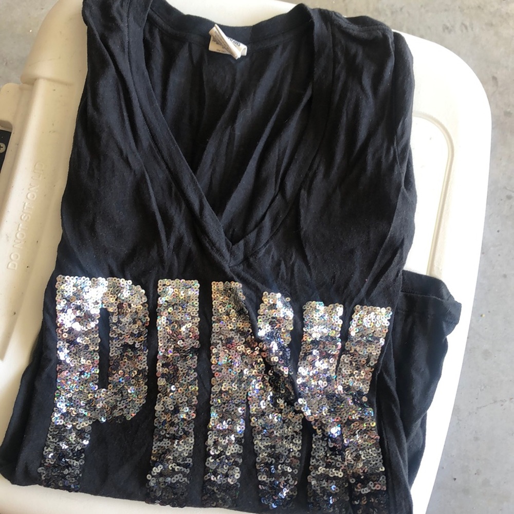 PINK Glitter V Neck
